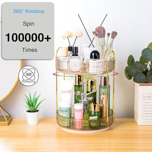 360 Rotating Makeup Organizer - Large Capacity Spinning Perfume & Cosmetic Skincare Holder for Vanity & Countertop (Vibrant Orange, 2 Tier) - Image 5