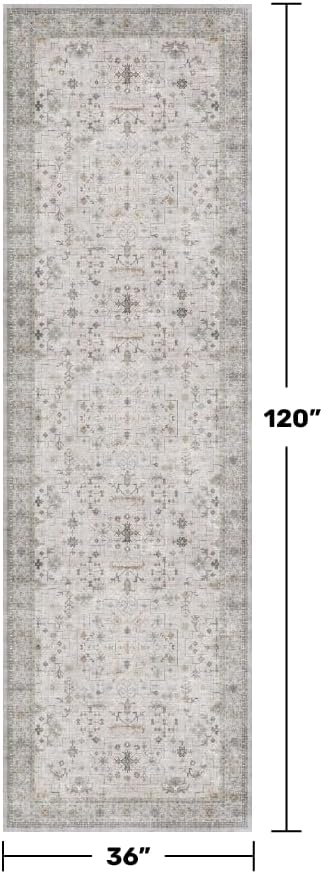 Neutral Light Gray & Sage Kitchen Rug 10 ft Long - Image 2