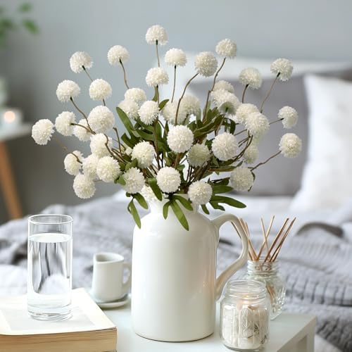 10Pcs 20.5" Artificial Pompon Mum Silk Flower Stems, Fake Chrysanthemum Ball Faux Flowers for Vase, Fall Floral Stems for Indoor Home Decor Wedding Centerpieces, White (No Vase) - Image 6