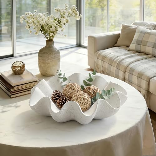 Scalloped Decorative Bowl Home Decor, 12.6" Shell Ruffle Fruit Bowl - Image 4