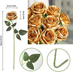 JUSTOYOU 10 PCS Artificial Roses Flowers, Realistic Blossom Roses, Real Touch Silk Rose, Single Fake Flower Long Stem Bouquets for Home Wedding Party Decoration (10Pcs, Gold) - Image 3