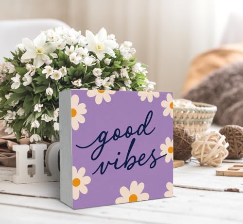 SRADMO Retro Purple Floral Inspirational Wood Box Sign Desk Decor - Image 3