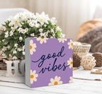SRADMO Retro Purple Floral Inspirational Wood Box Sign Desk Decor - Image 3
