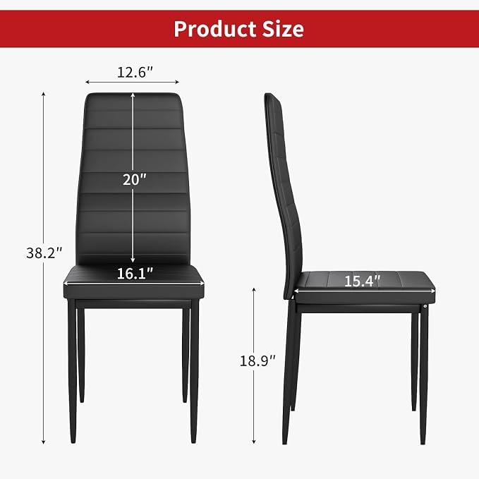 FDW | Dining Chairs Set of 4 | Black | Kitchen Chairs 4 Upholstered Chairs and - Image 3