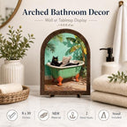 Bathroom Decor Black Cat Tabletop Sign, Wood Frame Sign, Tropical Bath Shelf Decor with Arched Wooden Frame, Funny Cat Bathtub Artwork, Charming Gift for Home and Guest Bathroom - Image 2