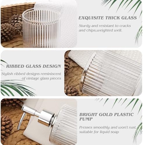 BSSN Glass Bathroom Accessories 5 Pcs, Clear Bathroom Set, Soap Dispenser, Toothbrush Holder Set, Tumber, Qtip Holder Set, Vintage Bathroom Sink Set, Cute Bathroom Decor - Image 5
