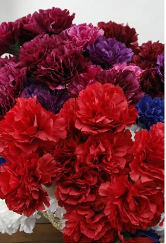 10Stem Red Fake Carnation Flowers Stem,Realistic Silk Petals Cake Top Decor - Image 6