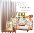 Brown Glass Bathroom Accessories Set with Shower Curtain and Liner, 7-Piece Bathroom Decor Set, Soap Dispenser, Toothbrush Holder, Soap Dish, Vanity Tray, Complete Bathroom Makeover Set by KINUUIS
