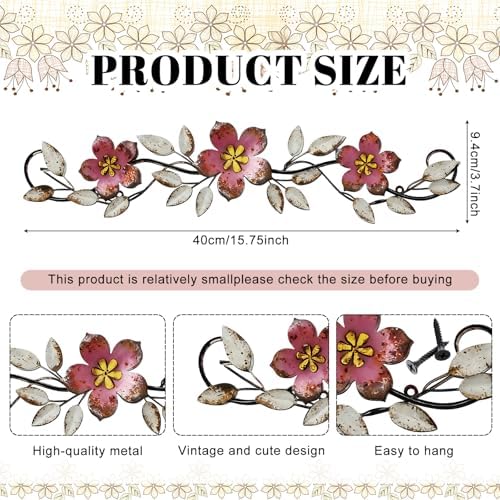 Wesiti Metal Flower Wall Art Decor Vintage Wrought Scroll, Pink - Image 2
