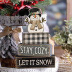 Yuntau 4 Pcs Winter Table Decorations Wooden Snowman Tiered Tray Decor - Image 3