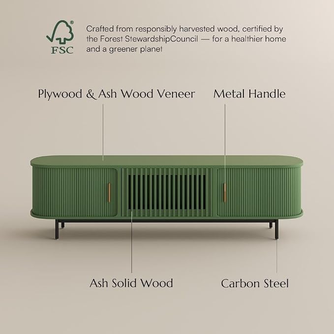 POVISON Fully-Assembled Modern Green TV Stand - Image 6