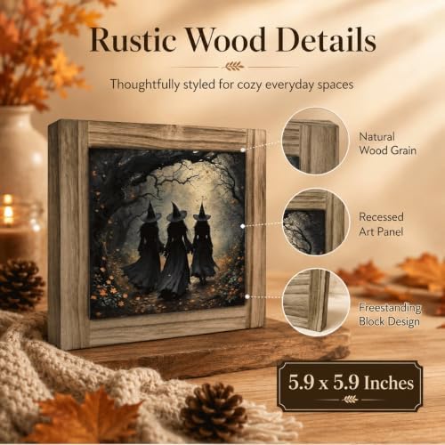 Witches Forest Wood Plaque Sign, Farmhouse Halloween Gothic Desk Decor 49 - Image 3