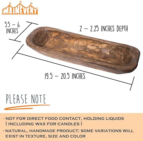 Decorative Wooden Dough Bowl Decor Approx 20 Inch, Hand Carved Spanish Oak - Image 3