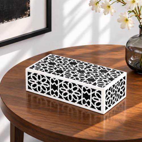 Handicrafts Home Decorative Keepsake Black White Storage Box with Lid,8x5x2 - Image 2