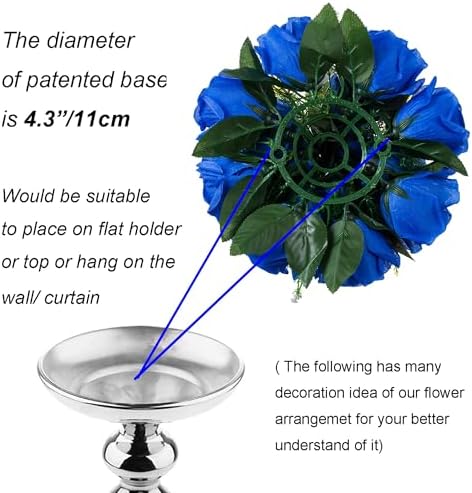BLOSMON Royal Blue Artificial Flowers: 6 Pcs Fake Roses Flower Ball Centerpieces for Wedding Dinning Table - Faux Silk Kissing Bouquet with Base Floral Arrangement for Home Party Event Decor - Image 5