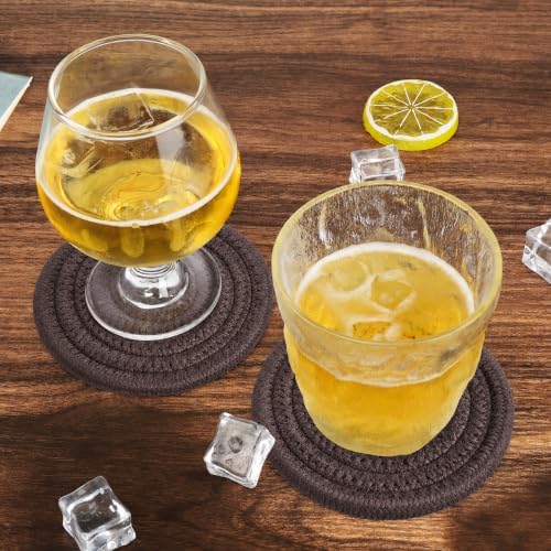 ABenkle 8 Pcs Drink Coasters with Holder, Cotton Woven Absorbent Coasters for Drinks, Minimalist Home Decor Coaster Set for Wooden Tabletop Protection Table, 4.3 inches - Image 5