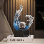 Modern Abstract Decorative Wave Statue, Blue Abstract Art Home Decor,Crystal Ball Art Wave Resin Sculpture, Office Desk Stand, Dining Table Center Decorative Aesthetics (A,Navy-Blue) - Image 6