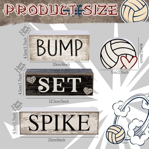 Yuntau 4 Pcs Volleyball Tiered Tray Decorations Wooden Block Sign - Image 2