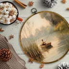 CUANFDDSF Vintage Fishing Round Wall Art, Fisherman In Rowboat Sunset Landscape Framed Hanging Wall Decor, Countryside Cottagecore Canvas Prints Decorations for Lake House Room, 10x10 Inch - Image 6