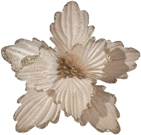 10 PCS Glitter Poinsettias, 8.7" Artificial Christmas Flowers, Champagne by FuleHouzz