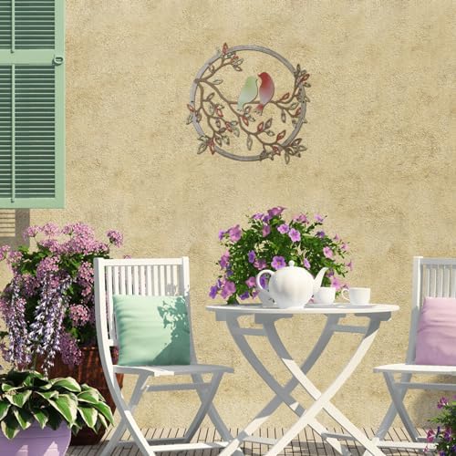 Ferraycle Metal Wall Art Bird on Tree Branch Silhouette Bird Hanging Ornament Porch Wall Decor for Living Room Outdoor Garden Bedroom Office Housewarming Party Decoration(Elegant Color) - Image 5
