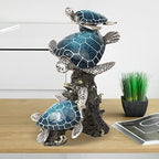 Triple Sea Turtle Statue – Ocean Decor Figurine with Coral Reef Base | Coastal Tabletop Accent in Bronze, Silver & Pacific Blue | Beach House Nautical Room Decoration (9.5" x 7.25") - Image 3