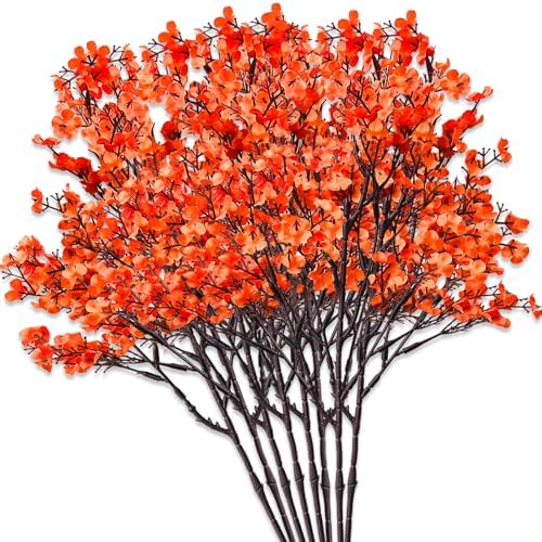 Babys Breath Artificial Flowers 8 Bundles Orange Real Touch UV Resistant Fake Flowers Silk Faux Flowers for Vase Home Office Wedding DIY Floral Indoor Outdoor Centerpiece Table Decoration - Image 6