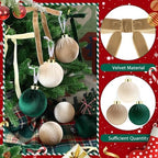 51 Pcs Christmas Velvet Ornaments 15 Pcs Christmas Tree Decor Balls 3.14" 36 Pcs Velvet Vintage Ribbon Bows 5/8" Wide 6 * 8" for Xmas Tree Hanging Decorations Home Indoor Decor (Three Colors) - Image 3
