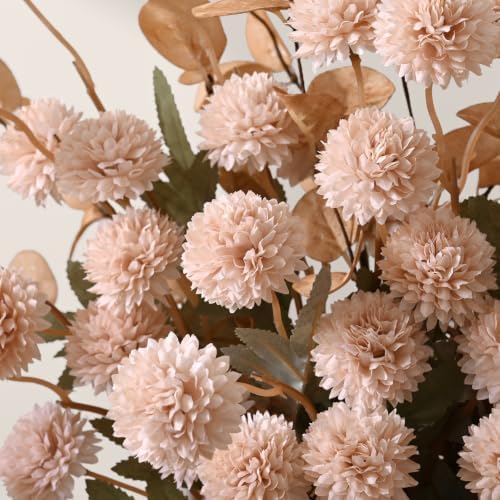 12 Pcs Realistic Fall Flowers Fake Mums with Vase, Full Silk Pompon Bulk - Image 2