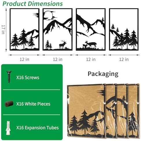 LONGKING 4 Pack Metal Wall Art, Mountain Iron Wall Sculpture, Art Wall Décor for Office, Dining Room, Living Room, Bedroom (Black, 17 x 12 in) - Image 5