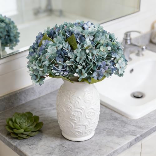 Kimura's Cabin 6pcs Hydrangea Artificial Flowers Silk Fake Hydrangeas,Blue - Image 6