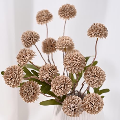Waipfaru 10pcs Brown Fake Silk Mum Artificial Flowers - Image 6