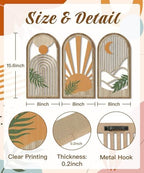 Putuo Decor Boho Plant Wall Art, Wood Modern Minimalist Wall Decor, Abstract Sun Inspired Room Decorations 16x8 In Mid Century Artwork for Living Room Bedroom Office in Sunrise Earthtone Set of 3 - Image 3