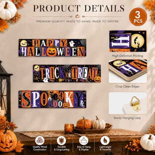 Retro Halloween Sign, Happy Halloween Sign, 3 Pcs Entryway Decor Wall - Image 3