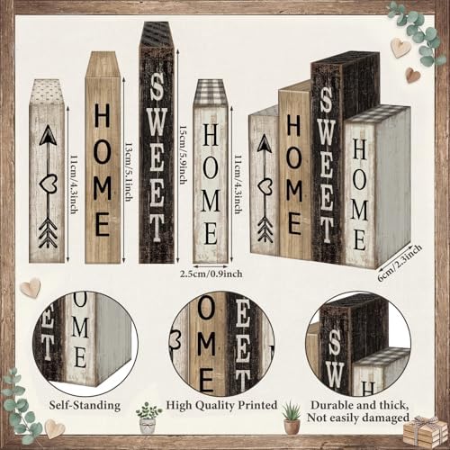Lineshading 4 Pcs Farmhouse Table Decor Wooden Books Home Sweet Home Sign - Image 3