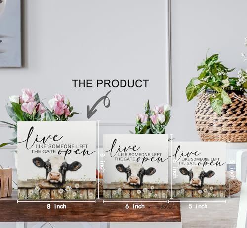 Cow Signs - Farm Cottagecore Animal Office Kitchen Bedroom Decor,Rustic Farmhouse Live like Someone Left the Gate Open Home Decor Wooden Signs,Cow Gifts for Women,8x8 - Image 6