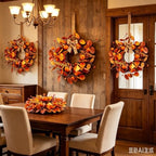6 Pcs Small Fall Hanging Wreaths with Artificial Autumn Eucalyptus Leaves Mini Pumpkins Berry Clusters Burlap Ribbon Mini Cabinet Wreath for Home Kitchen Farmhouse Thanksgiving Harvest Party Decor - Image 7