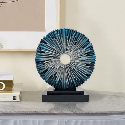 Round Statue for Home Decor, Abstract Office Desk Sculpture for Men, Blue - Image 4
