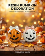 GoGnome Halloween Decor Spooky Cute Fall Pumpkin with Bow Tabletop for Shelf Mantel Tiered Tray Home Office Party Decorations (Orange & White) - Image 2