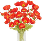 Artificial Poppies, Red Silk Poppies Artificial Flowers - 24x Blooming California Poppy Flower Artificial Plus 8X Buds for Home Decoration, RDRD8 by Glamrce