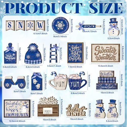 CroBlissful 23 Pcs Christmas Tiered Tray Decor Set, Blue, Snow - Image 3