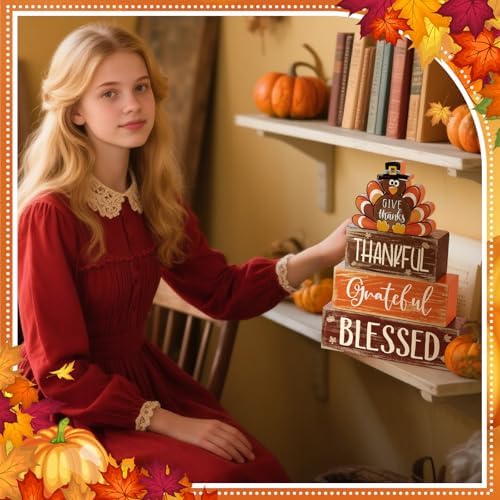 4 Pcs Thanksgiving Decor for Home Thankful Turkey Table Centerpiece Signs - Image 4