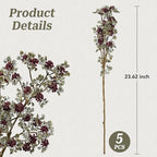 5 Pcs 23.62 Inch Burgundy Berry Stems, Fake Plants Summer Faux Berry Stems Branches Artificial Sedum Berry Spray Picks for Vase Home Farmhouse Garden Wedding DIY Decorations - Image 2