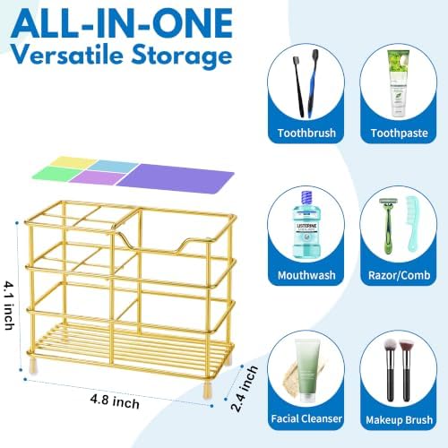 Urbanstrive 304 Stainless Steel Bathroom Toothbrush Holder Toothpaste Holder Stand Bathroom Accessories Organizer, Gold - Image 3