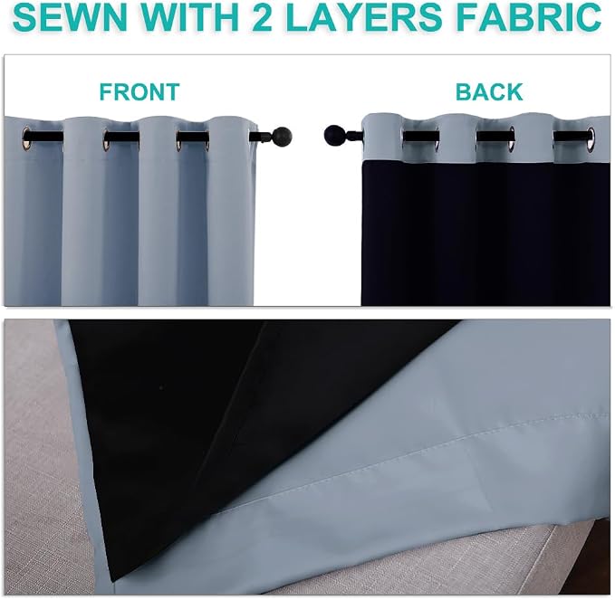 NICETOWN 100% Blackout Lined Curtains, Vintage Blue, 1 Pair, 2 Thick Layers - Image 5