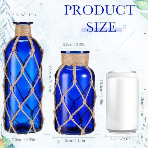 Chuangdi Set of 2 Coastal Glass Flower Vase with Boho Rope, Deep Sea Blue - Image 2