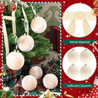 51 Pcs Christmas Velvet Ornaments 15 Pcs Christmas Tree Decor Balls 3.14" 36 Pcs Velvet Vintage Ribbon Bows 5/8" Wide 6 * 8" for Xmas Tree Hanging Decorations Home Indoor Decor (White) - Image 3