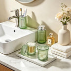 4pcs Green Glass Bathroom Accessories Set - Image 2