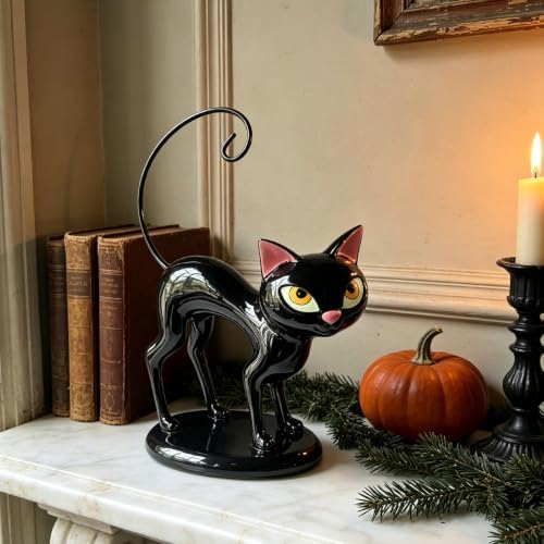 Cynkeyee Halloween Black Cat Statue - 9 in Vintage Mid‑Century Resin - Image 3