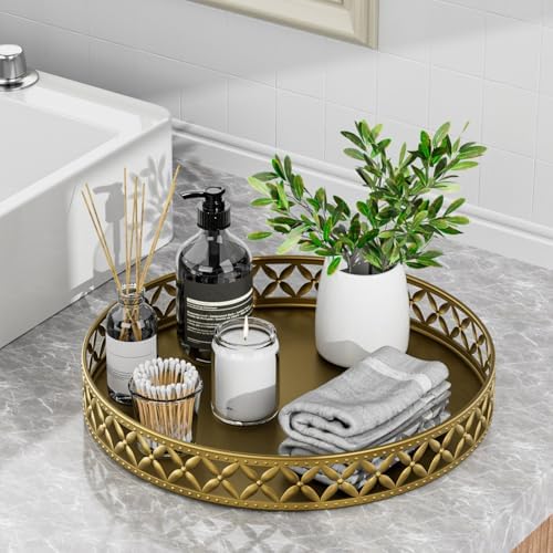 Vanity Tray for Bathroom Counter - 11 Inch Round Gold Decorative Tray - Image 4